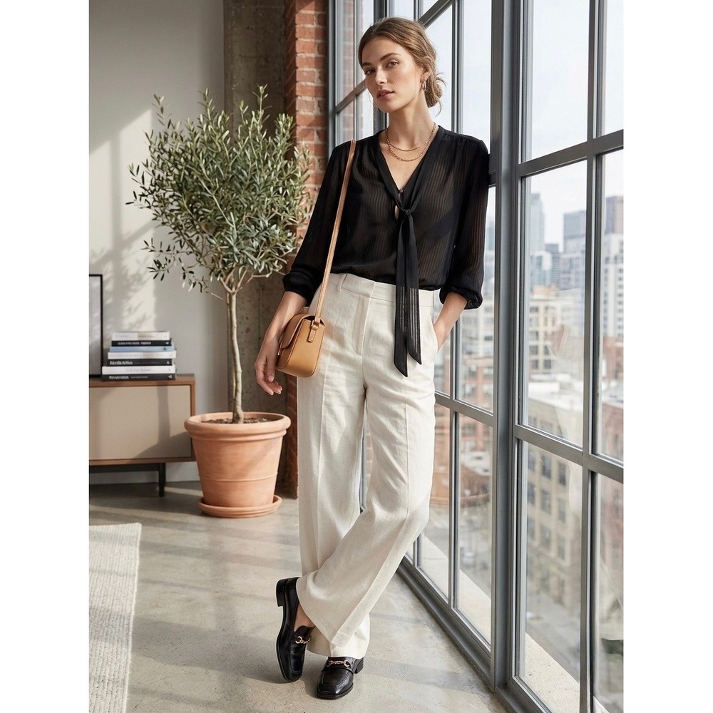 Theory Bernetta Black Silk Pebbled Seersucker Tie Neck Blouse Top S 10202520